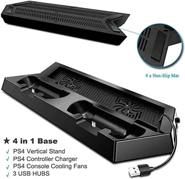 Dubkart Gaming 2in1 PS4 Slim Vertical Stand with Cooling Fan Dual Charging Dock