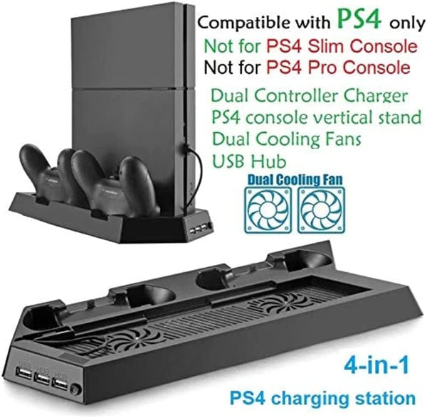 Dubkart Gaming 2in1 PS4 Slim Vertical Stand with Cooling Fan Dual Charging Dock