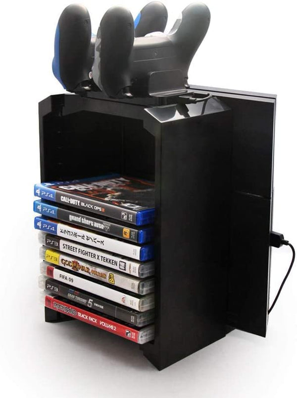Dubkart Gaming PS4 Multi Disc Storage Tower Stand Holder Wired Charging Dock