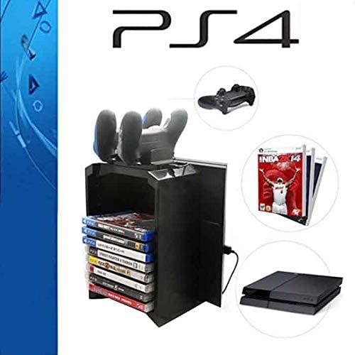 Dubkart Gaming PS4 Multi Disc Storage Tower Stand Holder Wired Charging Dock