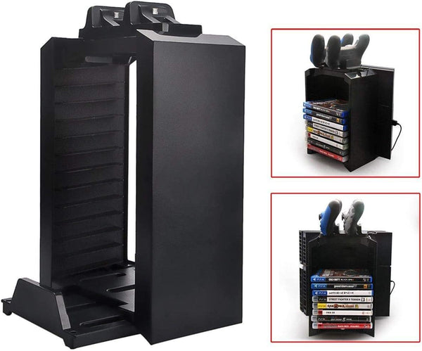 Dubkart Gaming PS4 Multi Disc Storage Tower Stand Holder Wired Charging Dock