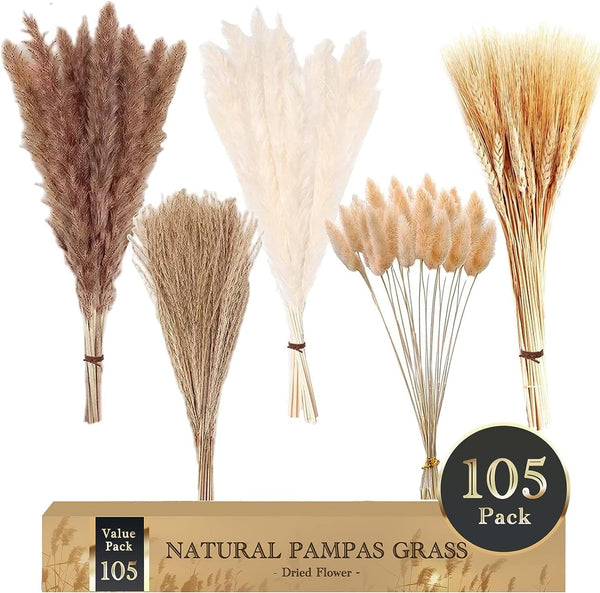 Dubkart Home decor 105 PCS Natural Pampas Grass for Home Decor