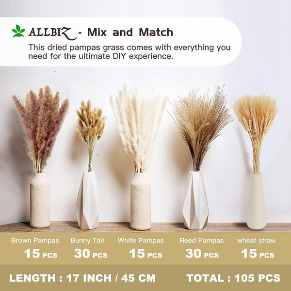 Dubkart Home decor 105 PCS Natural Pampas Grass for Home Decor