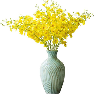 Dubkart Home decor 3 PCS Decorative Artificial Yellow Orchid Flower Plants