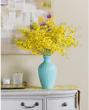 Dubkart Home decor 3 PCS Decorative Artificial Yellow Orchid Flower Plants