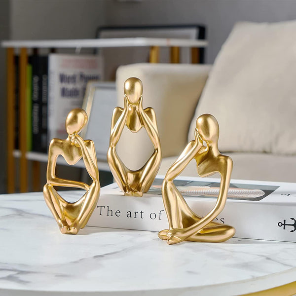 Dubkart Home decor 3 PCS Gold Decor Thinker Abstract Statue Set