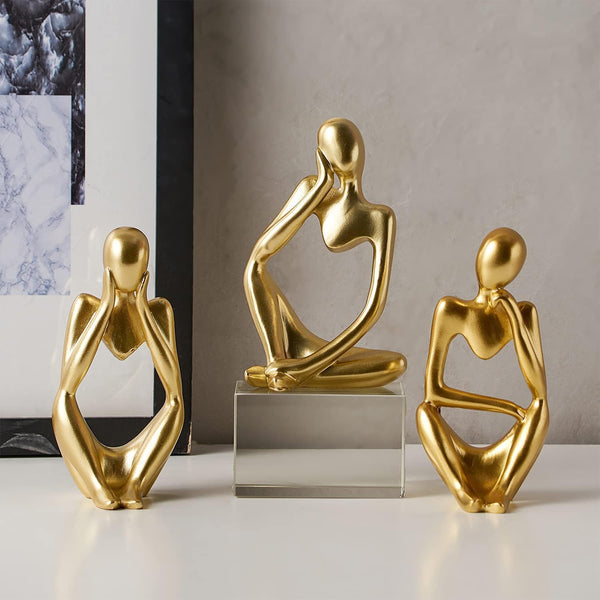 Dubkart Home decor 3 PCS Gold Decor Thinker Abstract Statue Set