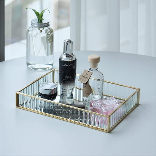 Dubkart Home decor Jewelry Perfume Makeup Organizer Glass Mirror Tray