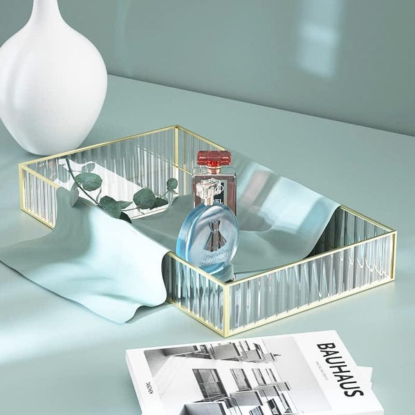 Dubkart Home decor Jewelry Perfume Makeup Organizer Glass Mirror Tray