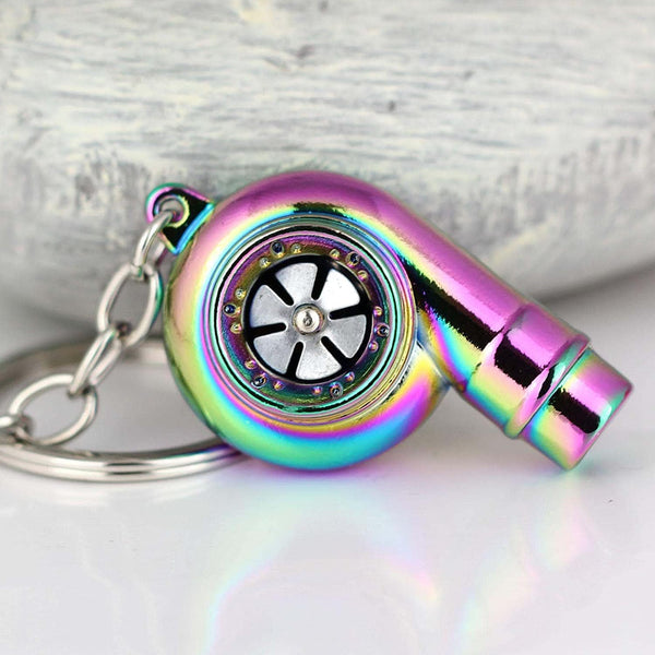 Dubkart Key chains Rainbow Polished Spinning Turbo Whistle Keychain Key Chain Ring