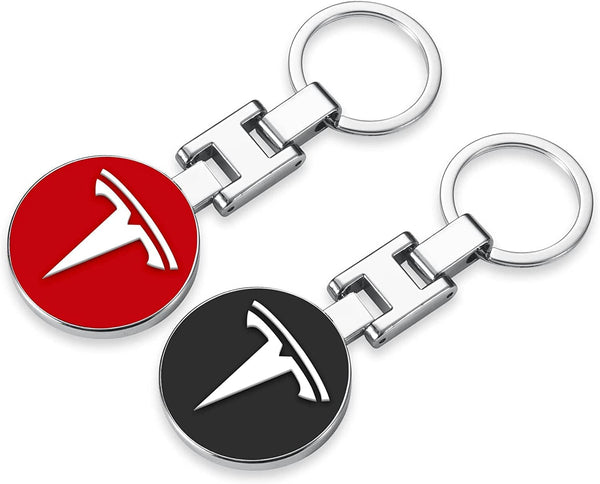 Dubkart Key chains Tesla Emblem Logo Keychain Pendant Key Ring (Red / Black)