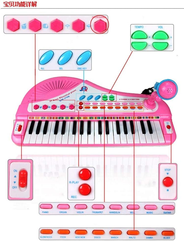 Dubkart Kid's 37-Key Mini Electronic Toy Keyboard Piano with Microphone