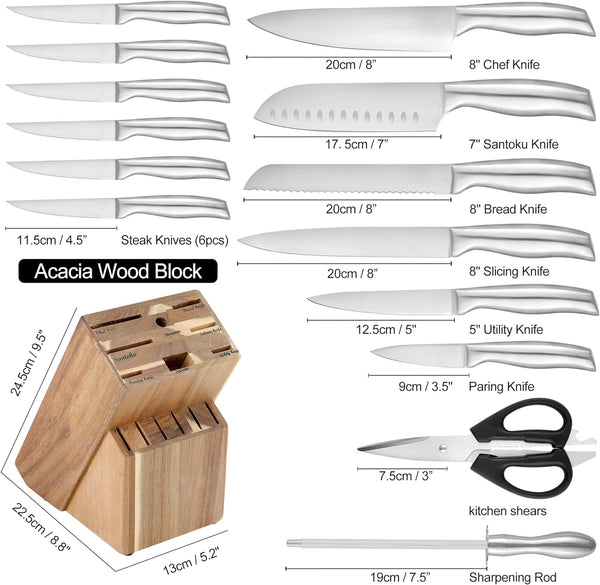 Dubkart Kitchen accessories 15 PCS Ultra Sharp Kitchen Knives Set with Block