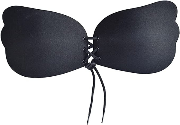 Dubkart Lingerie Strapless Backless Invisible Push Up Bra Self Adhesive (Black)