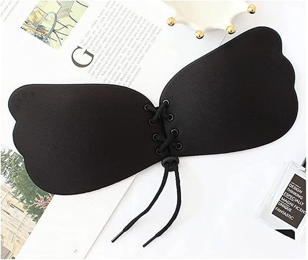 Dubkart Lingerie Strapless Backless Invisible Push Up Bra Self Adhesive (Black)