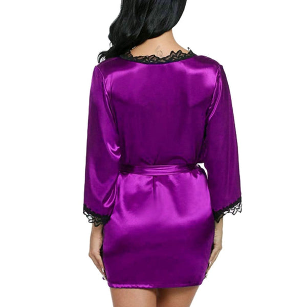 Dubkart Lingerie Women's Silk Robe Lingerie with G String (Purple)