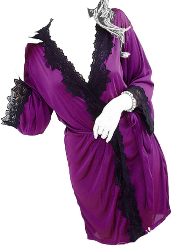 Dubkart Lingerie Women's Silk Robe Lingerie with G String (Purple)