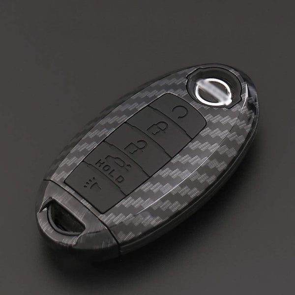 Dubkart Nissan Patrol Carbon Fiber Shell Silicone Cover Remote Key Holder Keychain for Patrol 2018 ZHQUGQYSH