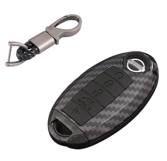 Dubkart Nissan Patrol Carbon Fiber Shell Silicone Cover Remote Key Holder Keychain for Patrol 2018 ZHQUGQYSH