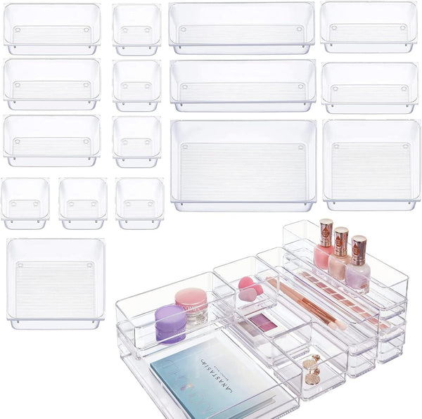 Dubkart Organizers 16 PCS Desk Drawer Closet Makeup Organizers Trays Set