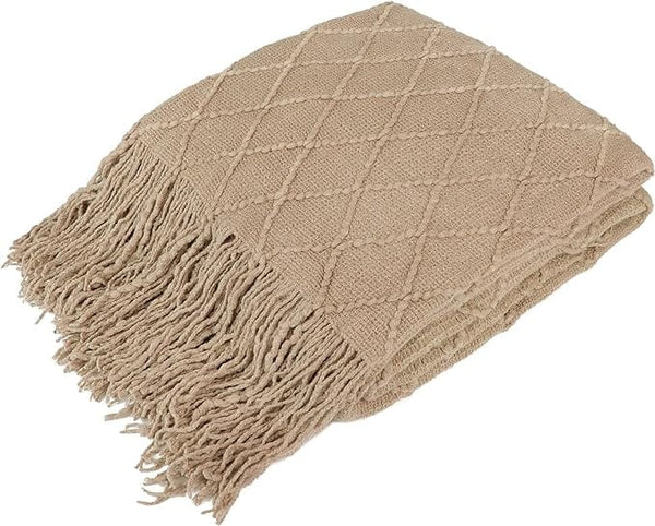 Dubkart Organizers DUBKART Tassel Design Soft Blanket Keep Warm Cotton Beige 127 x 172cm