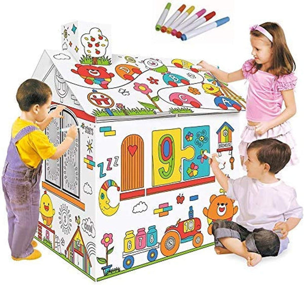 Dubkart Painting Large Cardboard DIY Kids Coloring Drawing Play House