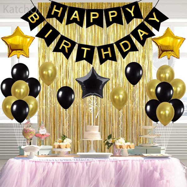 Dubkart Party supplies Champagne Foil Fringe Curtains & Balloons Decoration Birthday Party Supplies Set