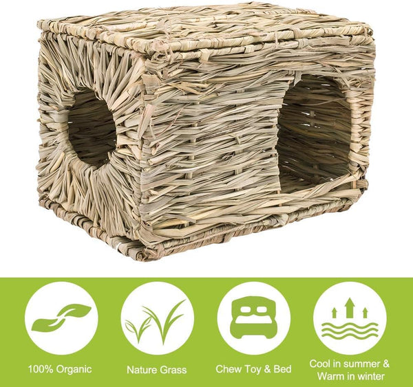 Dubkart Pet protection Natural Hand Woven Seagrass House For Pet Rabbits Guinea Pigs