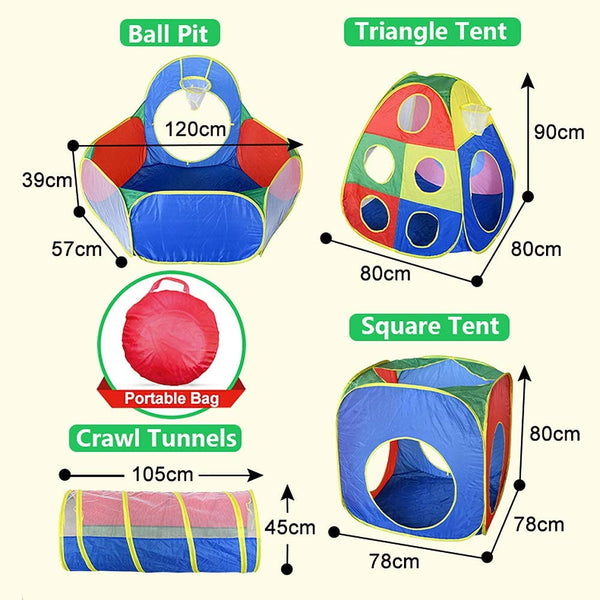 Dubkart Play Tents 5 PCS Kid's Play House Tent Ball Pit Combo Set with Tunnels