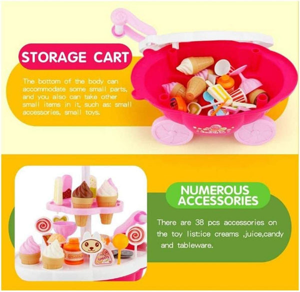 Dubkart Pretend Play Ice Cream Cart Candy Kids Pretend Play Toy Set