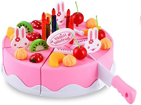 Dubkart Pretend Play Plastic Kitchen Cutting Toy Birthday Cake Pretend Play Food Toy Set for Kids