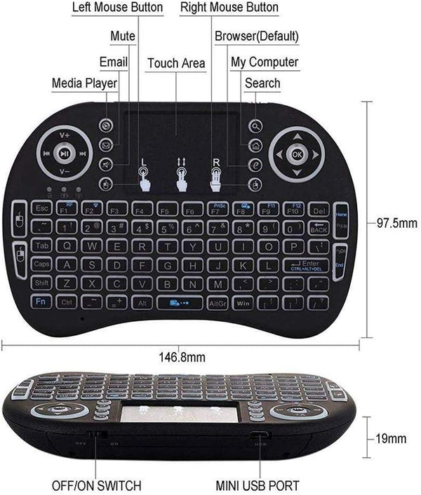 Dubkart Remote Controls Mini Backlit Wireless Touchpad Keyboard 2.4G Ghz Air Mouse