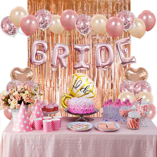 Dubkart Rose Gold Confetti Heart Balloons & Foil Curtain Bachelorette Party Supply Kit