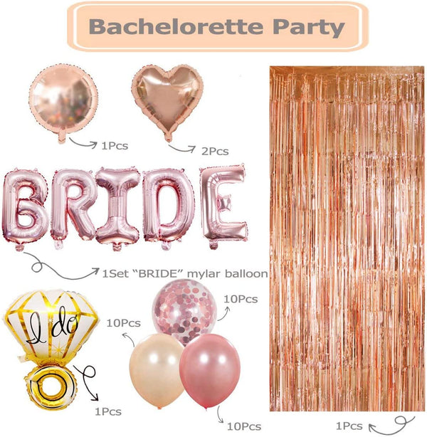 Dubkart Rose Gold Confetti Heart Balloons & Foil Curtain Bachelorette Party Supply Kit