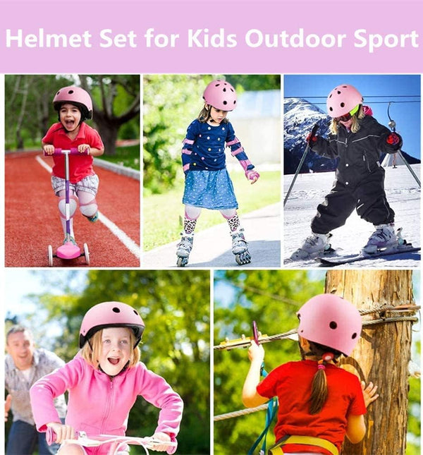 Dubkart Safety gear 7 PCS Kids Skateboard Cycling Safety Gear Helmet Set (Pink)