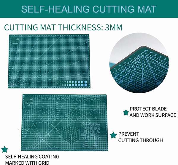 Dubkart Tools and home improvement A3 Size Self Healing Rotary Cutter Cutting Mat Paper Fabric 45x30cm (Green)