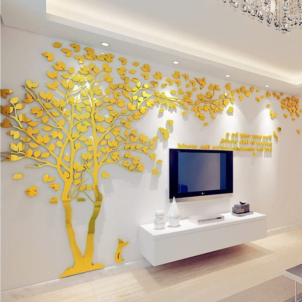 Dubkart Wall stickers 3D Gold Tree Acrylic Wall Stickers Home Decor