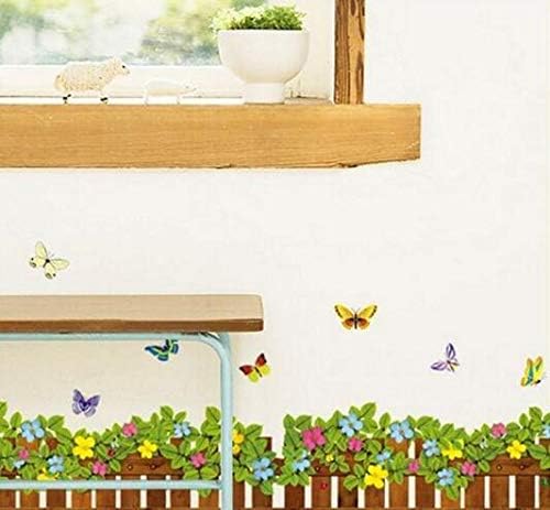 Dubkart Wall stickers Butterfly And Flowers Fence 3D Wall Sticker (50 X 70 cms)