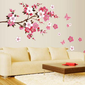 Dubkart Wall stickers Cherry Blossom Flower Butterfly Wall Art Sticker