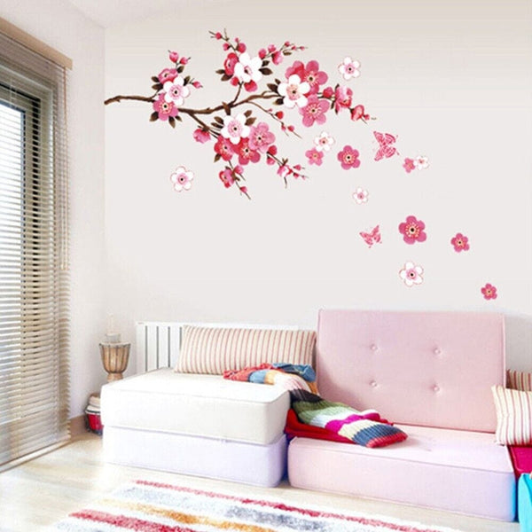 Dubkart Wall stickers Cherry Blossom Flower Butterfly Wall Art Sticker