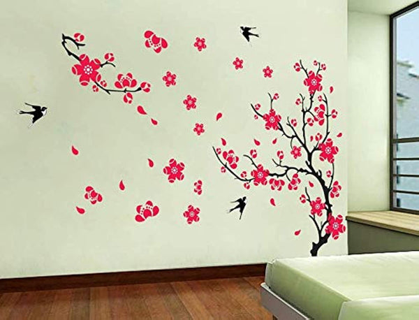 Dubkart Wall stickers Cherry Blossom Pink Flowers Wall Sticker Home Decor