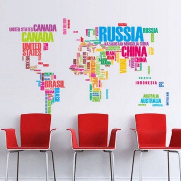 Dubkart Wall stickers Colorful World Map Country Wall Sticker