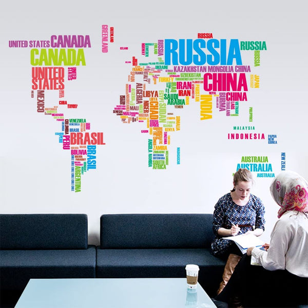 Dubkart Wall stickers Colorful World Map Country Wall Sticker