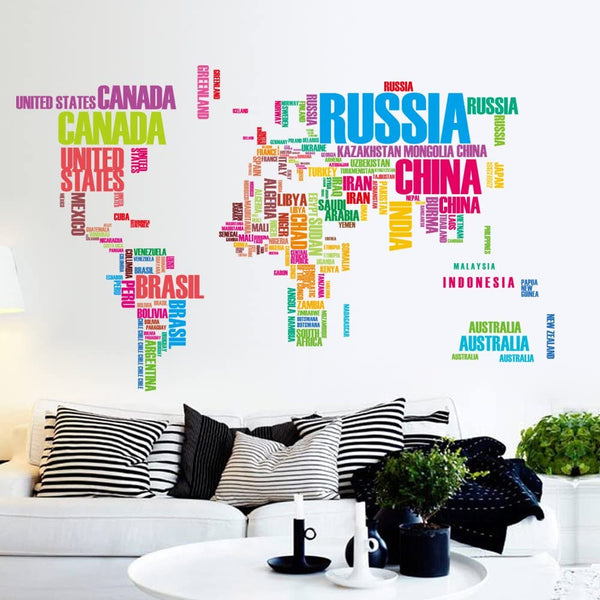 Dubkart Wall stickers Colorful World Map Country Wall Sticker