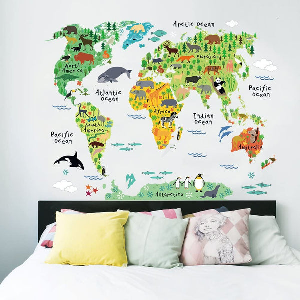 Dubkart Wall stickers World Map & Animals Wall Sticker For Kids Room