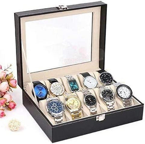 Dubkart Watch accessories Watch Organizer Box 10 Slots Lockable Case Glass Lid Display